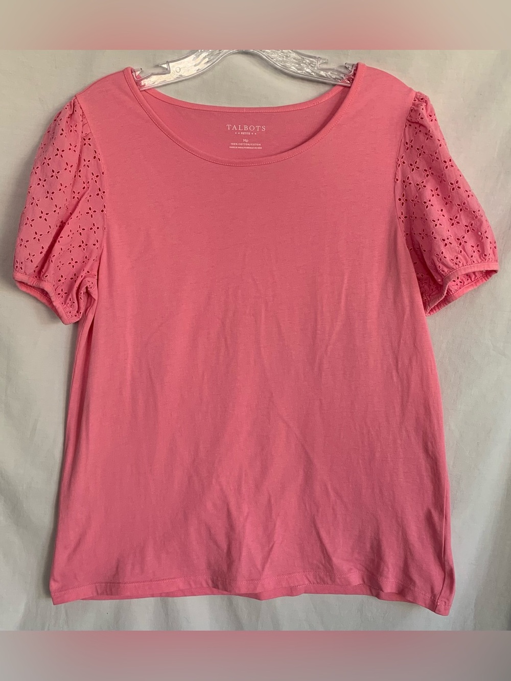 Talbots Pink Eyelet Sleeve Tee
